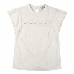 Oasis Ivory Lace Trim Flutter Sleeve Blouse | Size UK 12 / US 8 Cottagecore